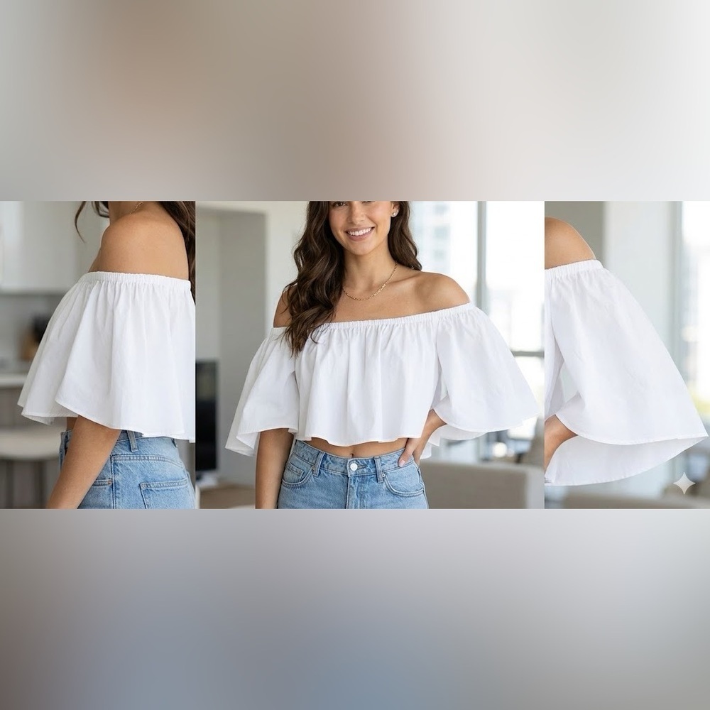 Timing White Ruffled Crop Top - Picture 2 of 9